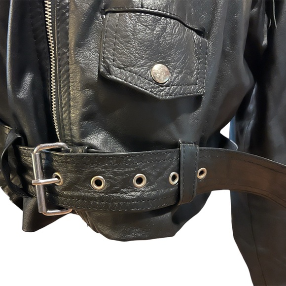 Wilsons Soft Leather Womens Cropped Moto Jacket Black Size M Biker Baddie - Picture 7 of 16